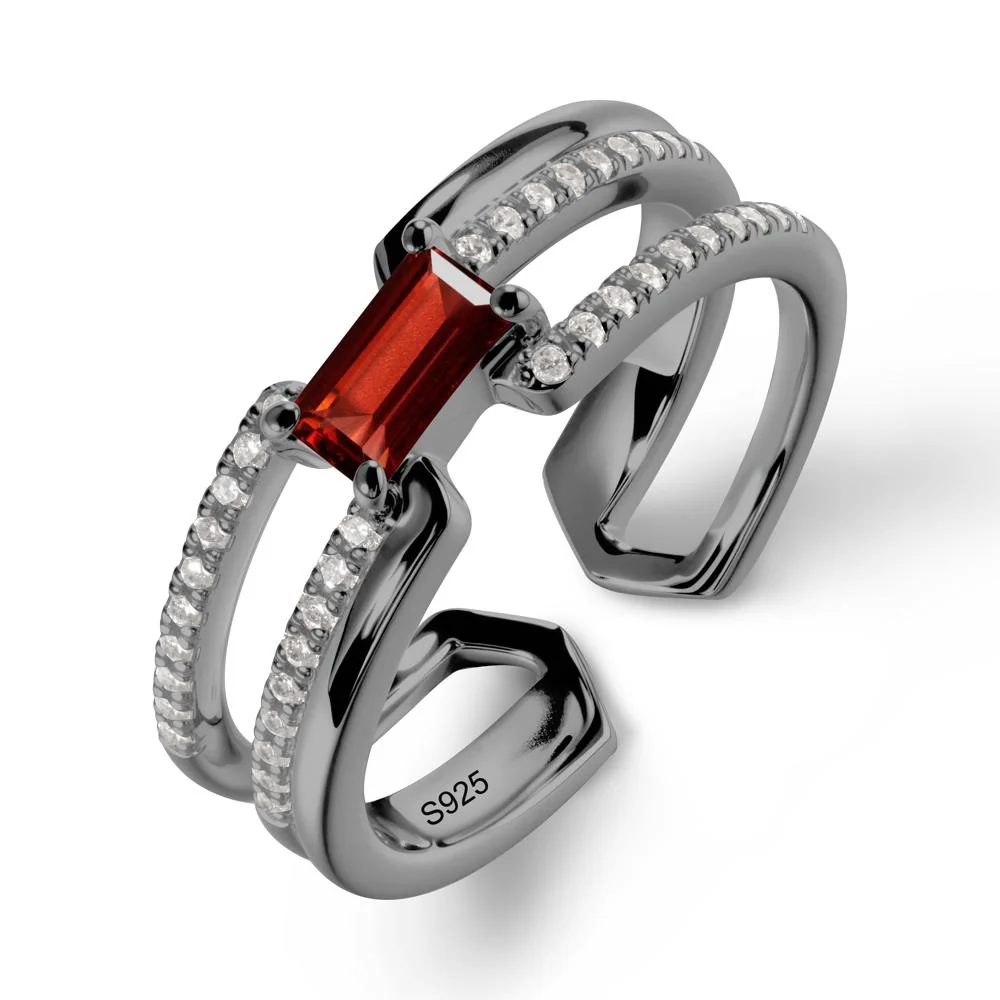 Double Band Baguette Garnet Open Ring - Image 7