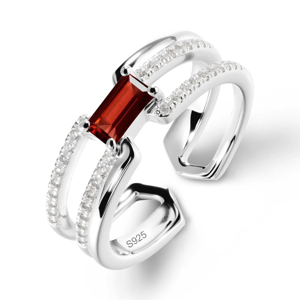 Double Band Baguette Garnet Open Ring - Image 9