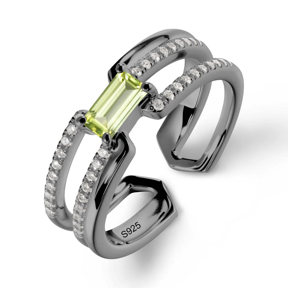 Double Band Baguette Peridot Open Ring - Image 7