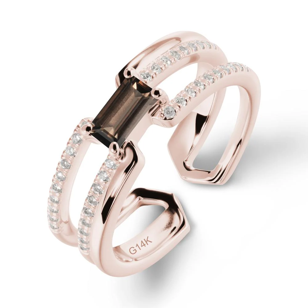 Double Band Baguette Smoky Quartz Open Ring - Image 2