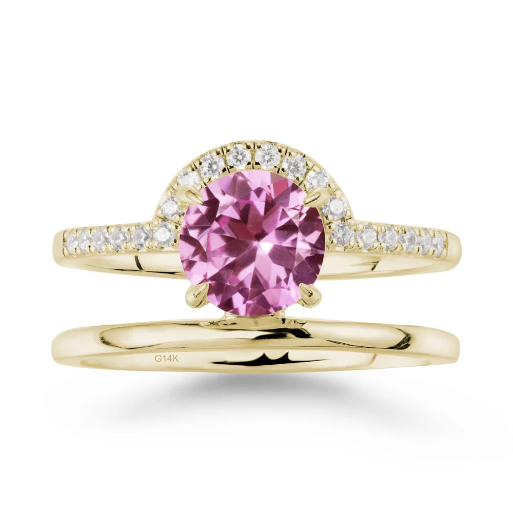 Double Band Libra Zodiac Pink Sapphire Ring-Balanced & Cracious - Image 4