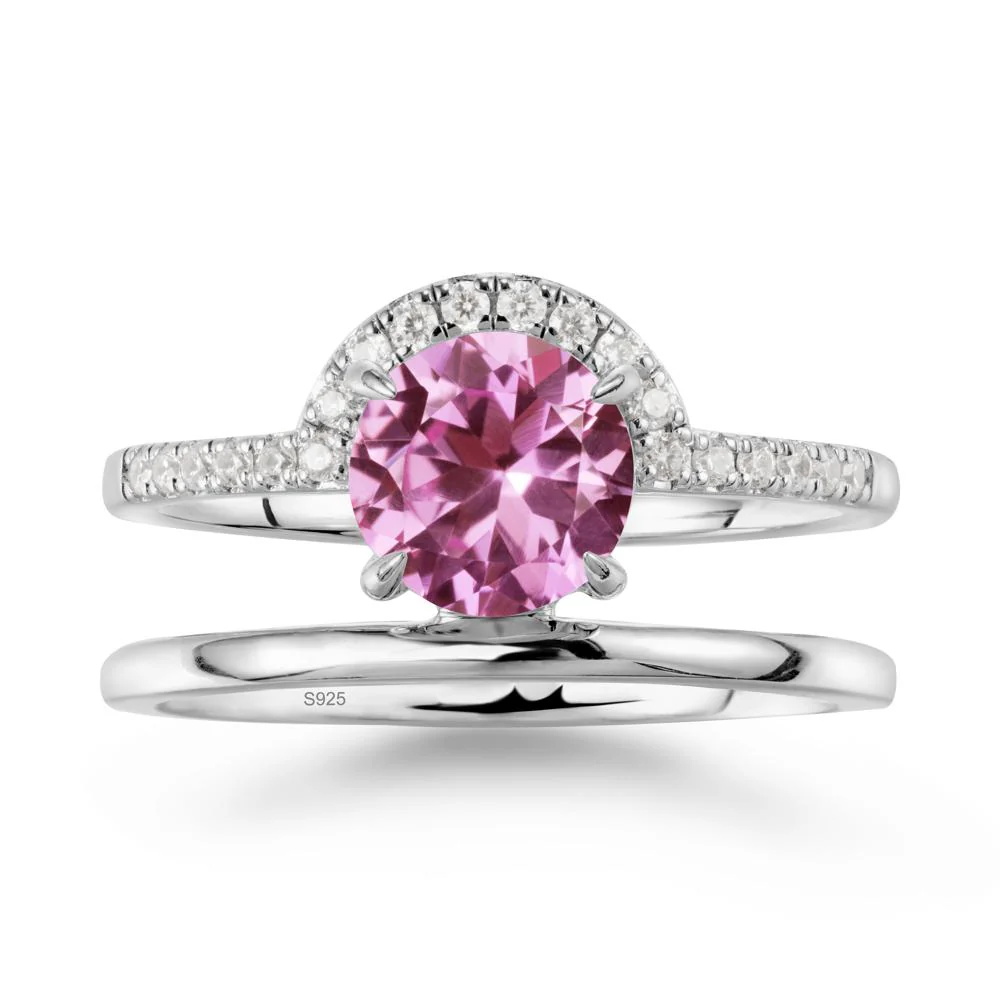 Double Band Libra Zodiac Pink Sapphire Ring-Balanced & Cracious - Image 9