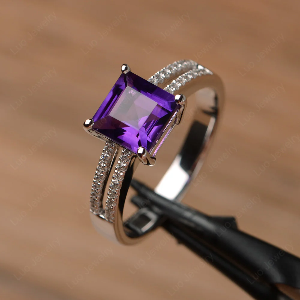Amethyst Engagement Ring Double Band - Image 2
