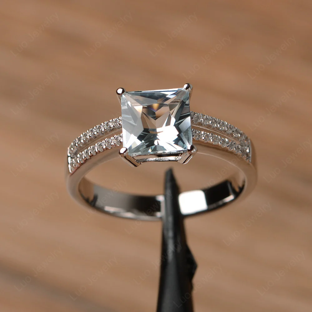 Aquamarine Double Band Engagement Ring