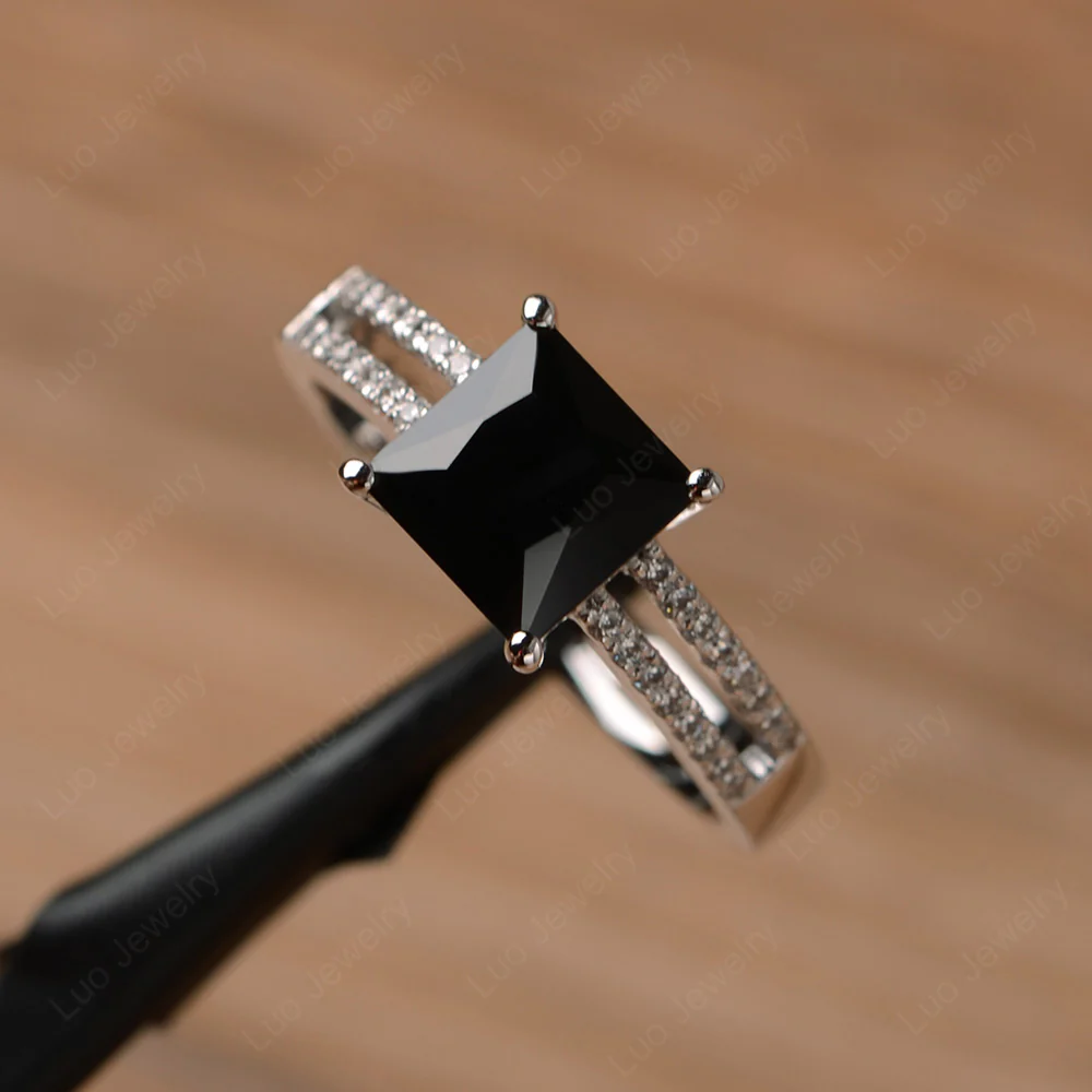 Black Spinel Engagement Ring Double Band - Image 2