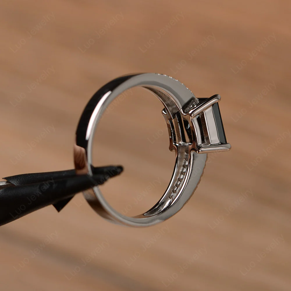 Black Spinel Engagement Ring Double Band - Image 3