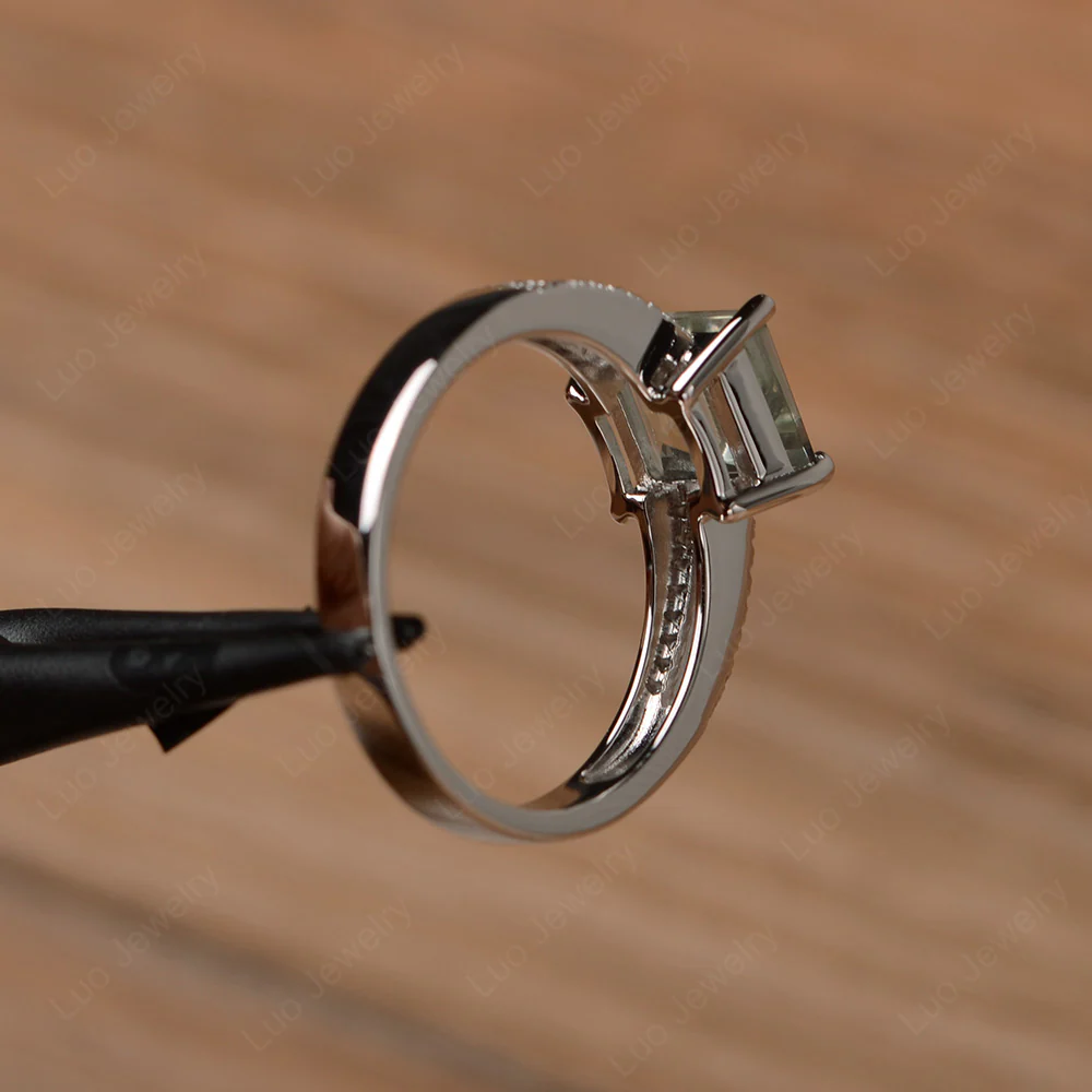 Green Amethyst Engagement Ring Double Band - Image 3