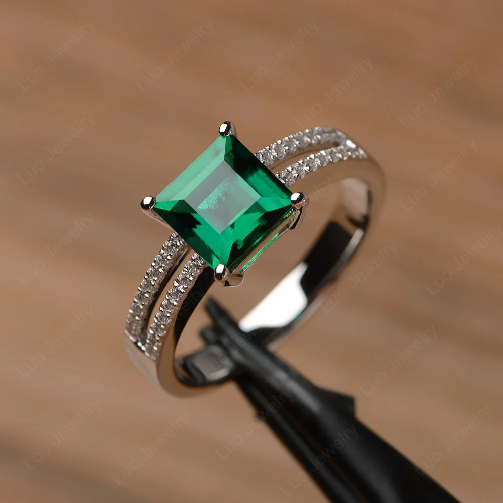 Emerald Engagement Ring Double Band