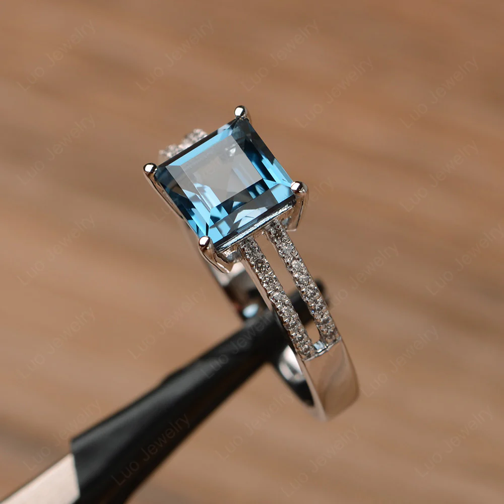 London Blue Topaz Double Band Engagement Ring - Image 2