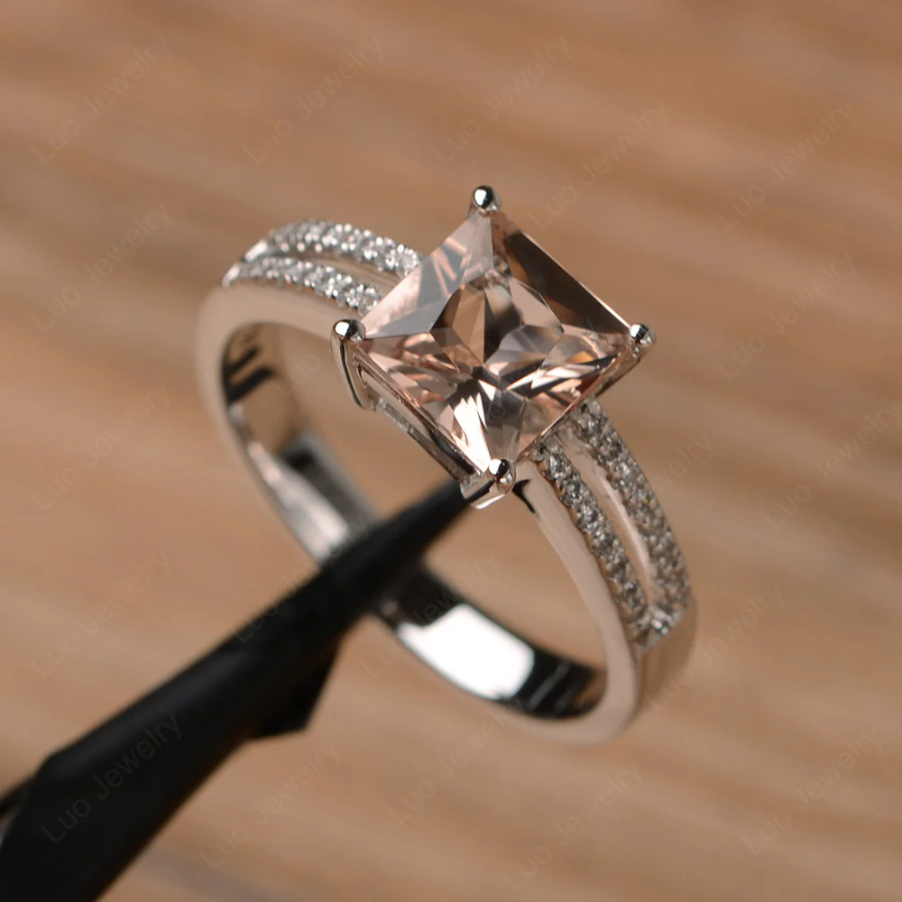 Morganite Engagement Ring Double Band