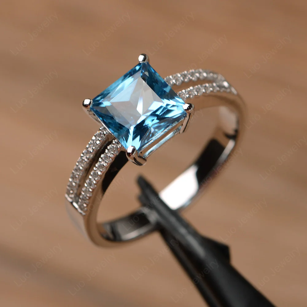 Swiss Blue Topaz Double Band Engagement Ring - Image 2