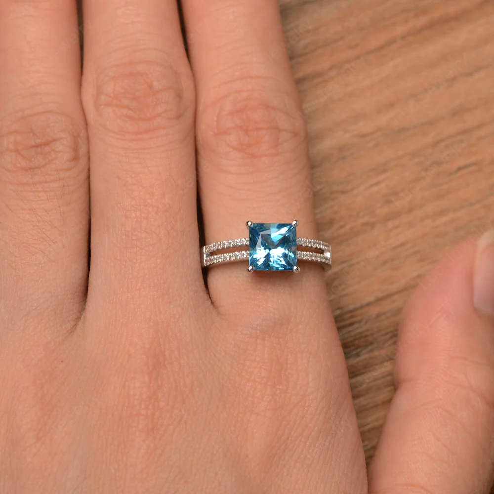 Swiss Blue Topaz Double Band Engagement Ring - Image 4