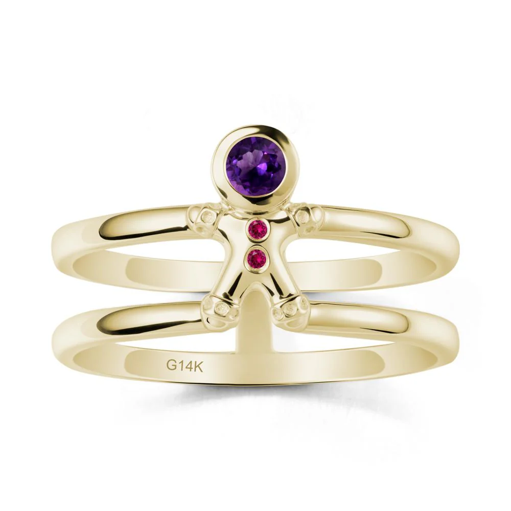 Bezel Setting Round Amethyst and Ruby Ring