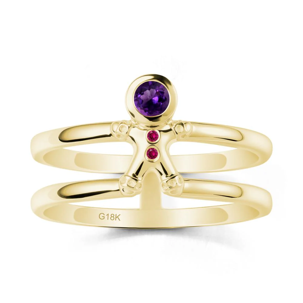 Bezel Setting Round Amethyst and Ruby Ring - Image 6