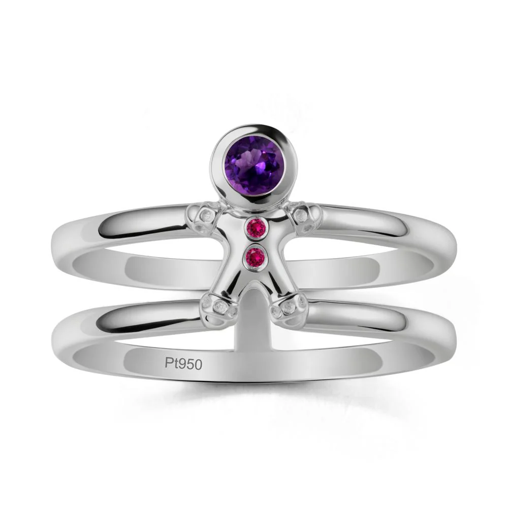 Bezel Setting Round Amethyst and Ruby Ring - Image 8