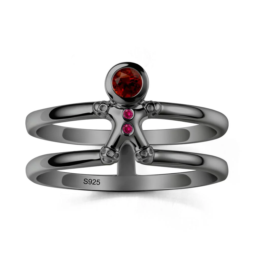 Double Band Round Garnet and Ruby Ring
