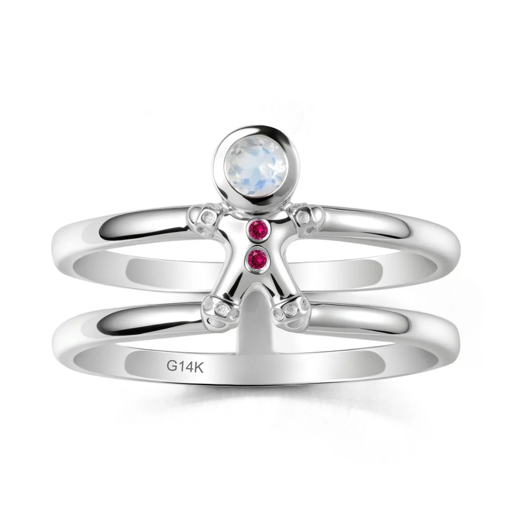 Double Band Round Moonstone and Ruby Ring - Image 3