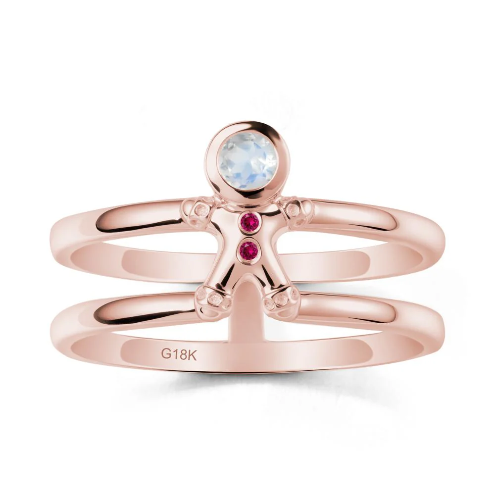 Double Band Round Moonstone and Ruby Ring - Image 4