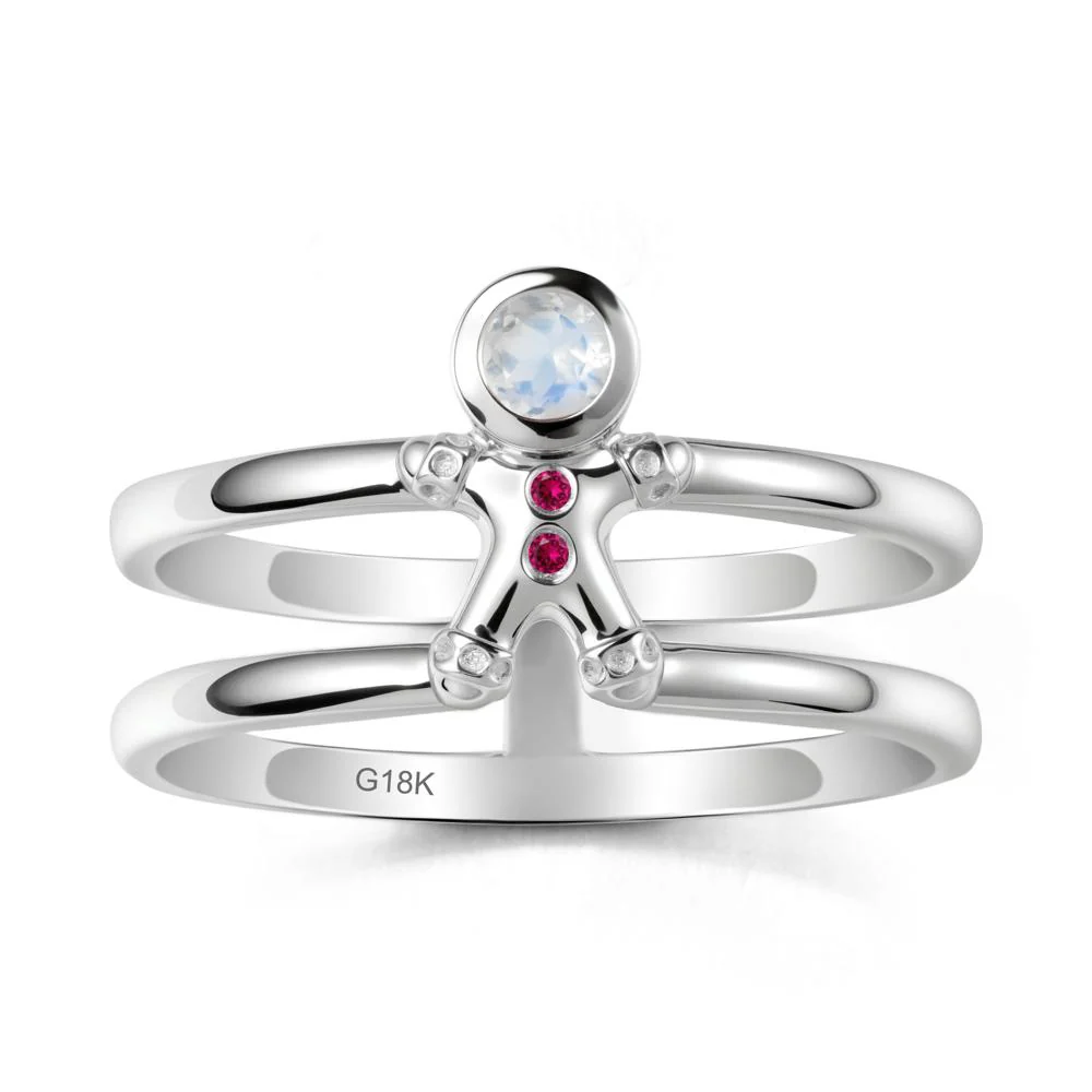 Double Band Round Moonstone and Ruby Ring - Image 5