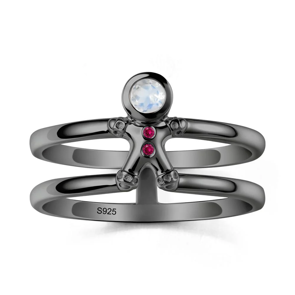 Double Band Round Moonstone and Ruby Ring - Image 7