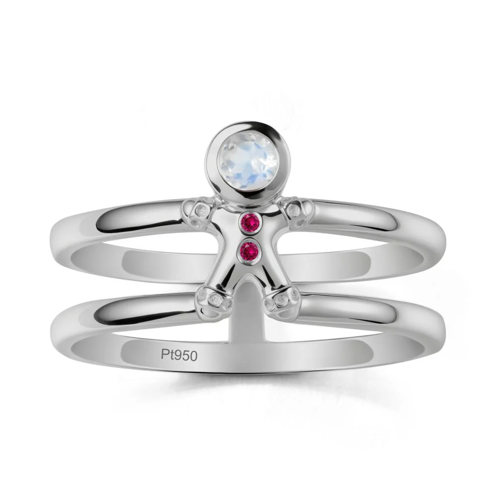 Double Band Round Moonstone and Ruby Ring - Image 8