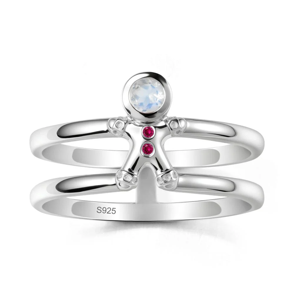 Double Band Round Moonstone and Ruby Ring - Image 9