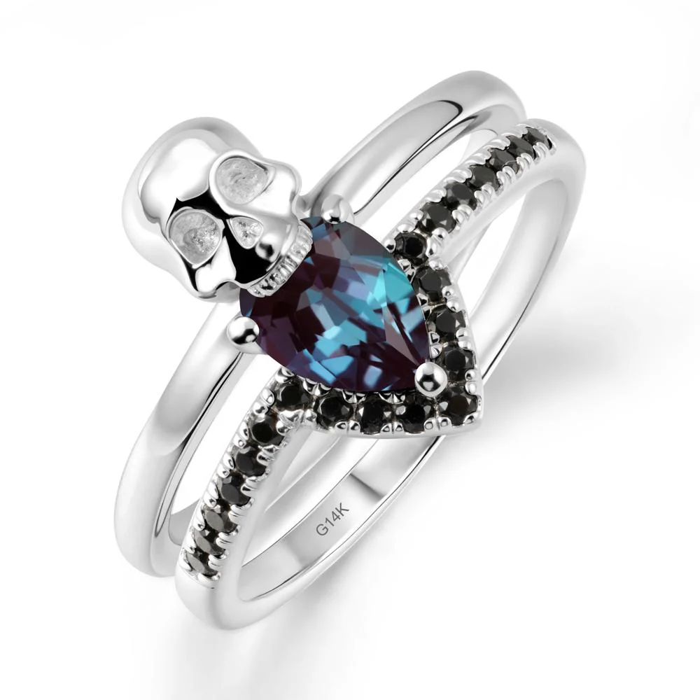 Double Band Skull Alexandrite and Black Spinel Ring - Image 3