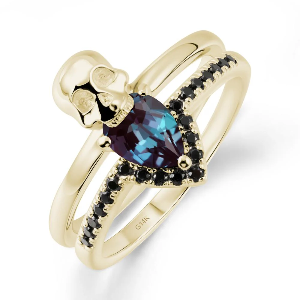 Double Band Skull Alexandrite and Black Spinel Ring - Image 4