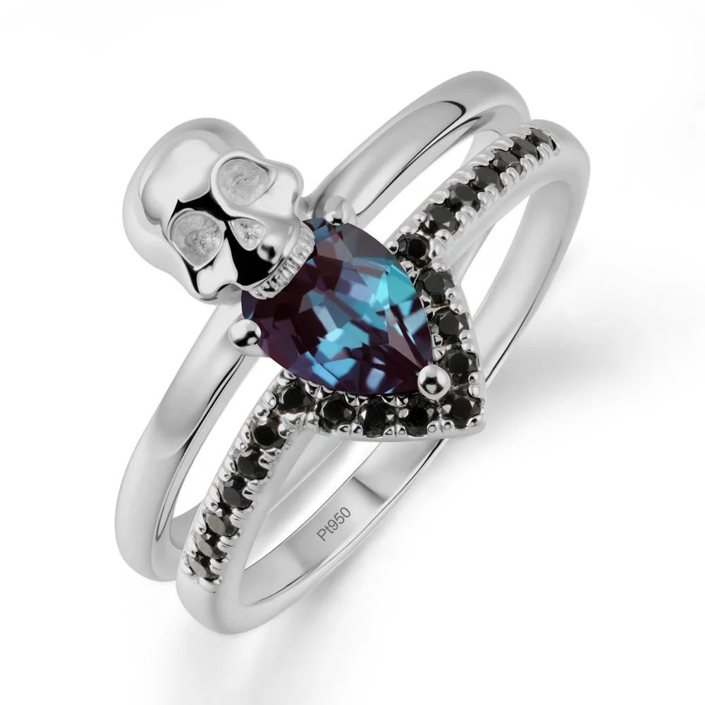 Double Band Skull Alexandrite and Black Spinel Ring - Image 9