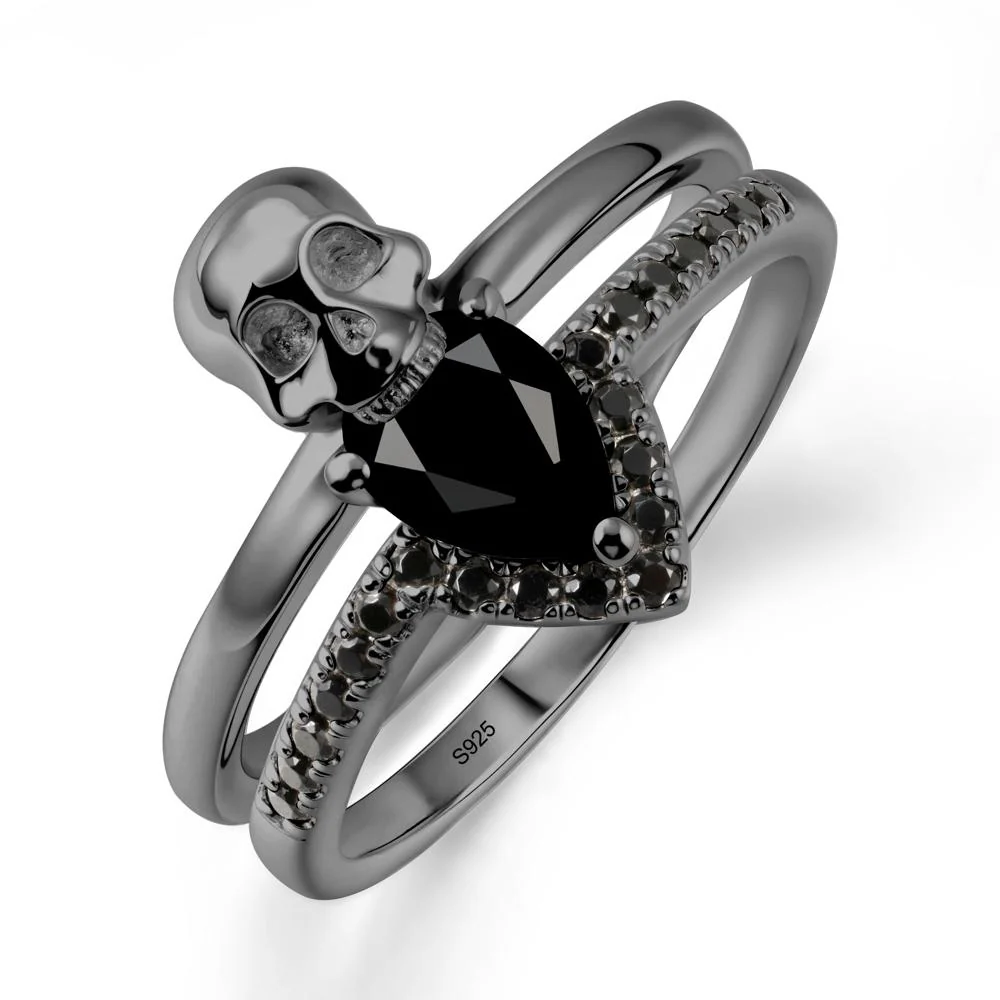 Double Band Skull Black Spinel Ring - Image 7