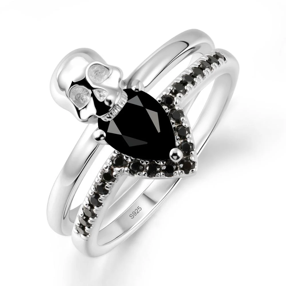 Double Band Skull Black Spinel Ring - Image 9