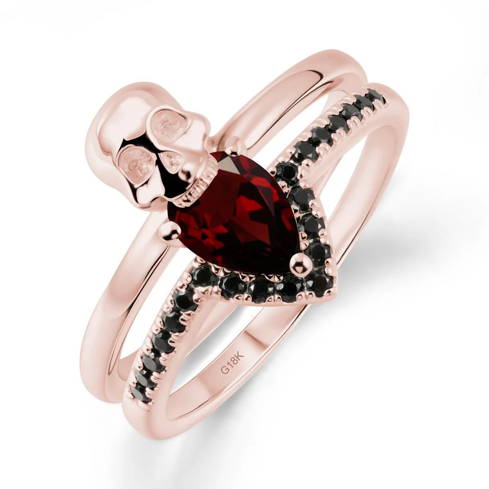 Double Band Skull Garnet and Black Spinel Ring - Image 5
