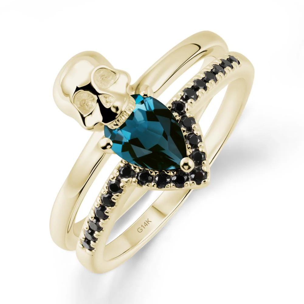 Double Band Skull London Blue Topaz and Black Spinel Ring - Image 5
