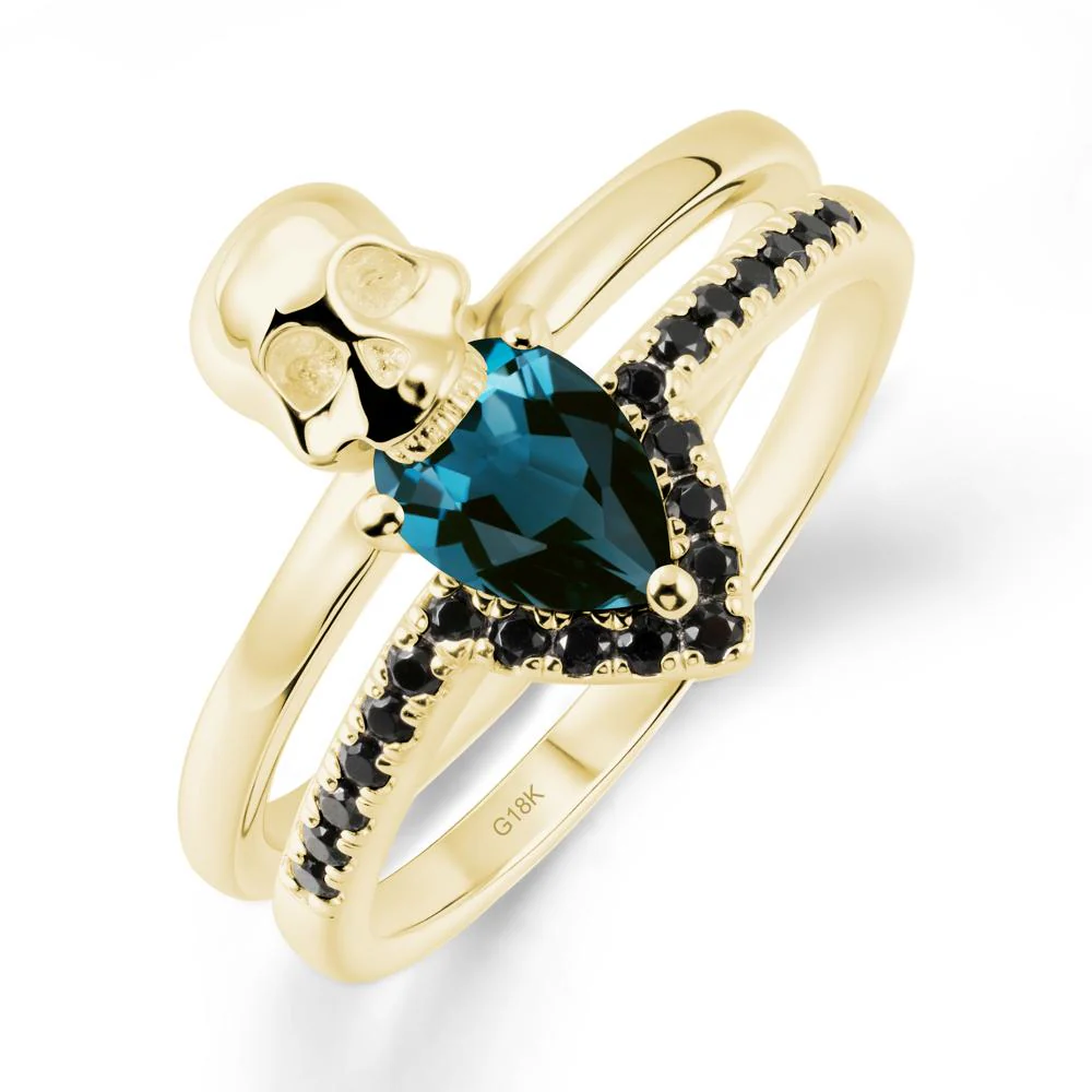 Double Band Skull London Blue Topaz and Black Spinel Ring - Image 8