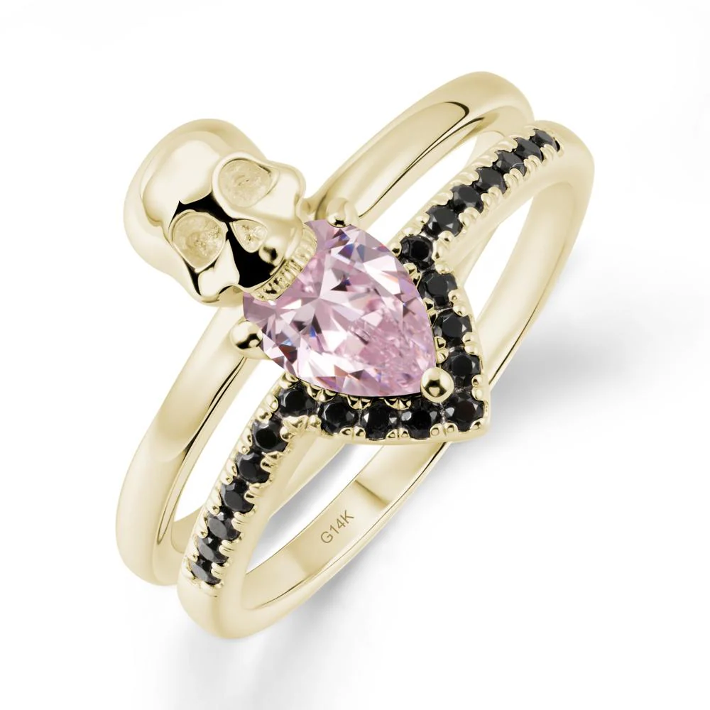 Double Band Skull Pink Cubic Zirconia and Black Spinel Ring - Image 4