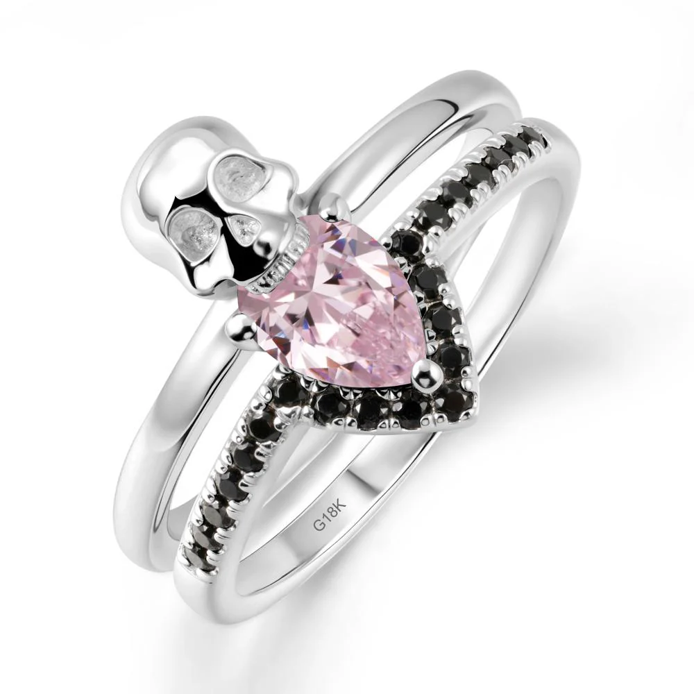 Double Band Skull Pink Cubic Zirconia and Black Spinel Ring - Image 6