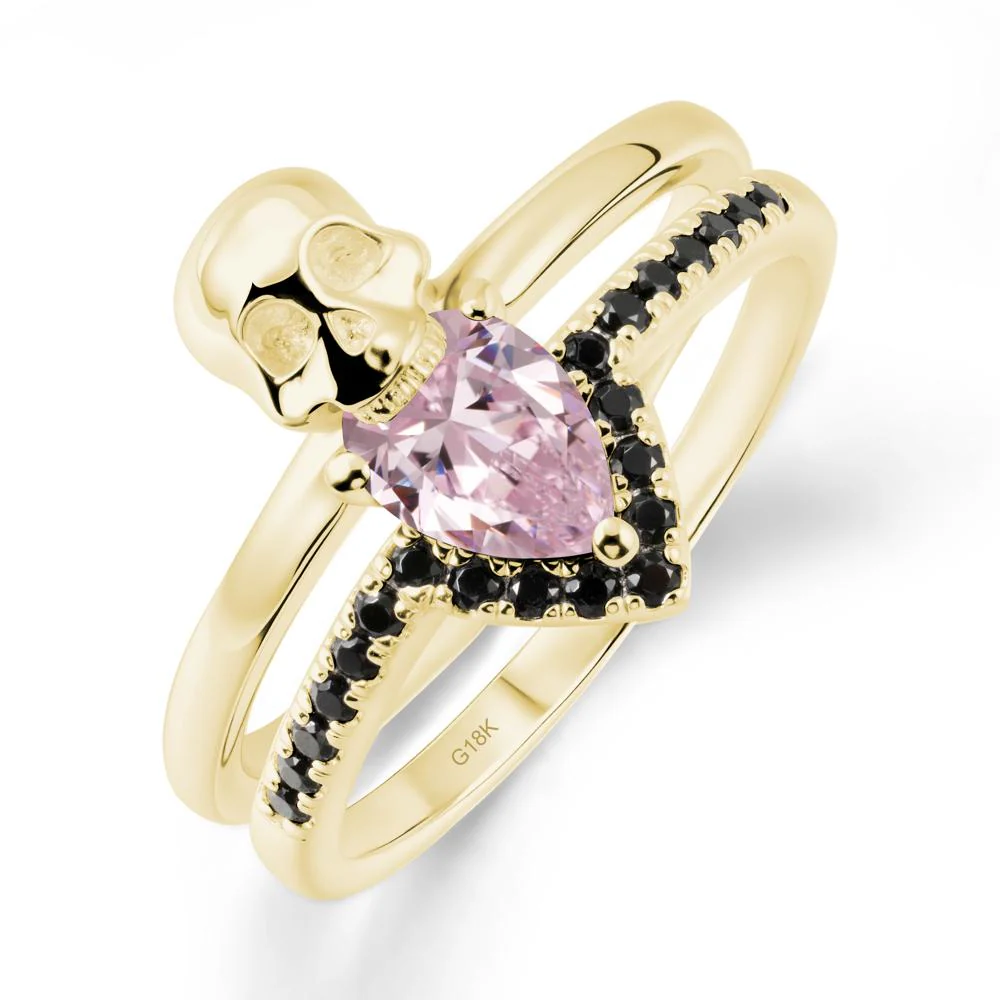 Double Band Skull Pink Cubic Zirconia and Black Spinel Ring - Image 7