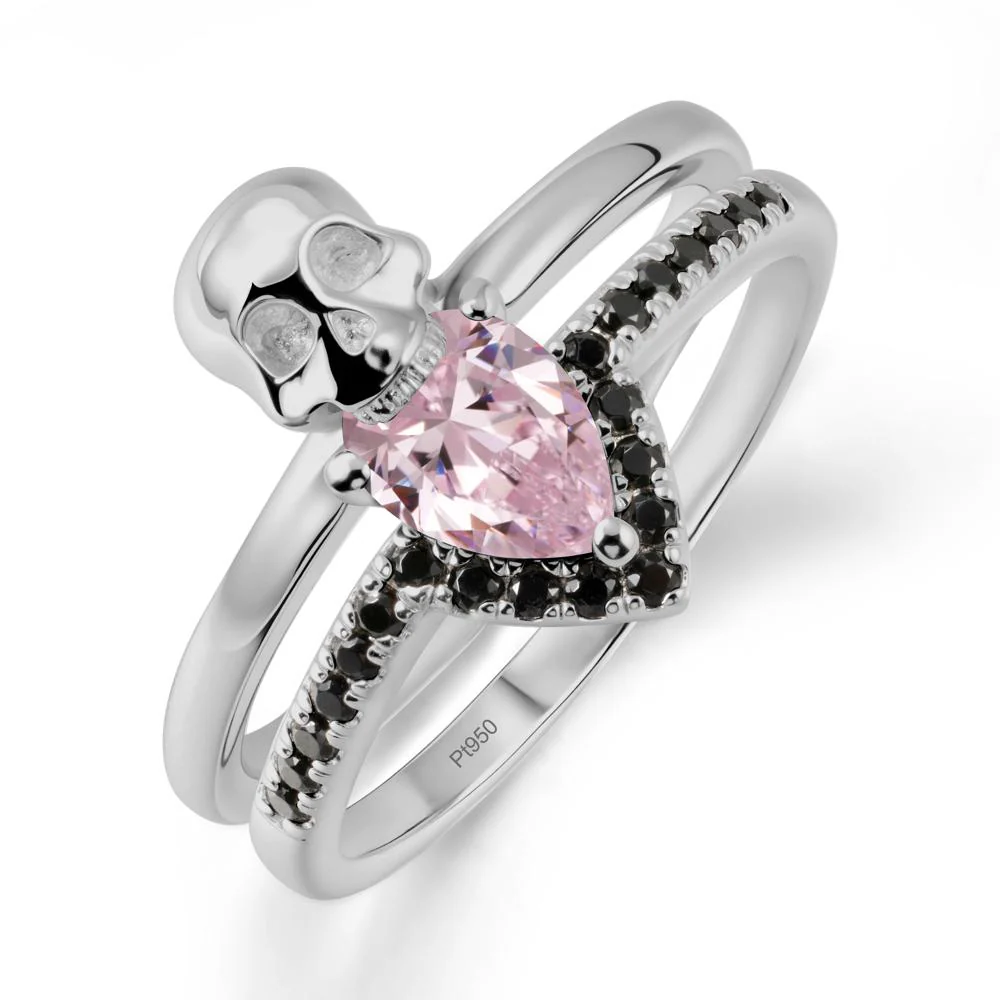 Double Band Skull Pink Cubic Zirconia and Black Spinel Ring - Image 8
