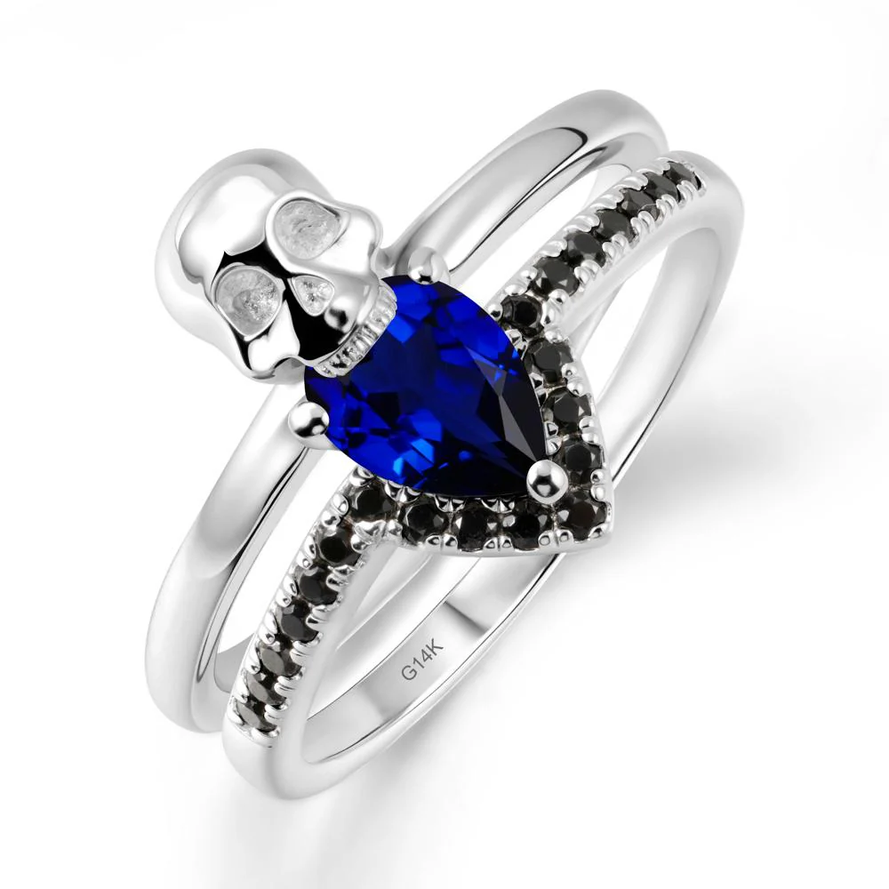 Double Band Skull Sapphire and Black Spinel Ring - Image 3