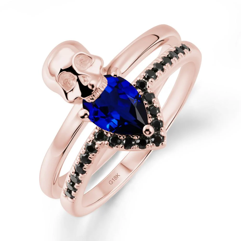 Double Band Skull Sapphire and Black Spinel Ring - Image 5