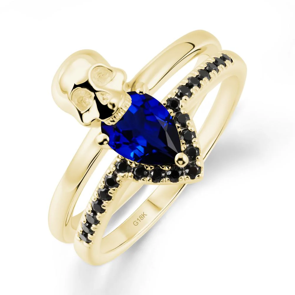 Double Band Skull Sapphire and Black Spinel Ring - Image 7