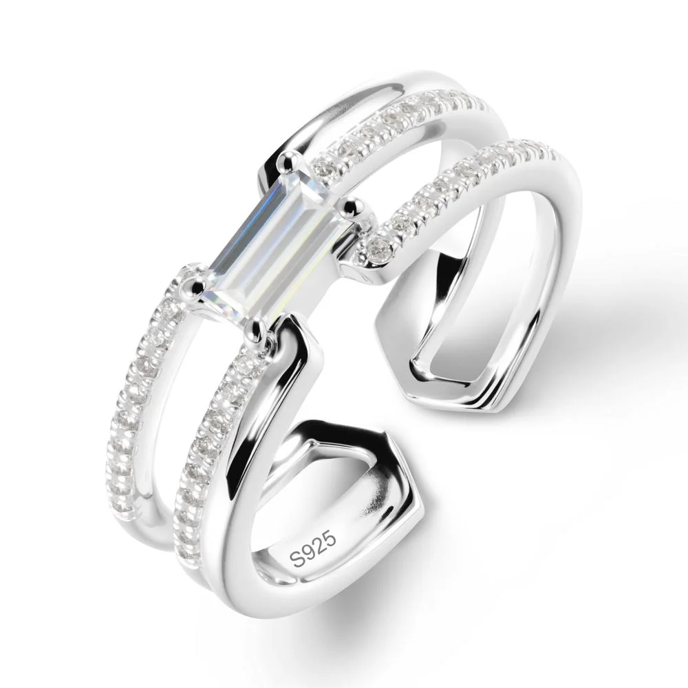 Double Half Eternity Band Cubic Zirconia Open Ring - Image 9