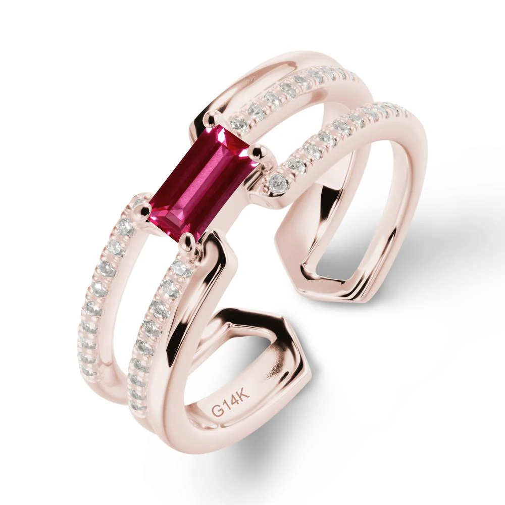 Double Half Eternity Band Ruby Open Ring - Image 2