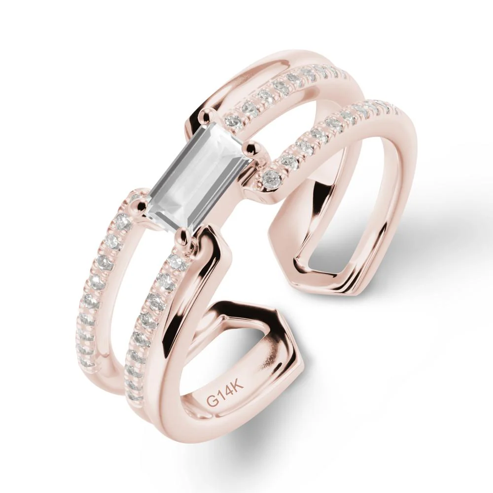 Double Half Eternity Band White Topaz Open Ring - Image 2