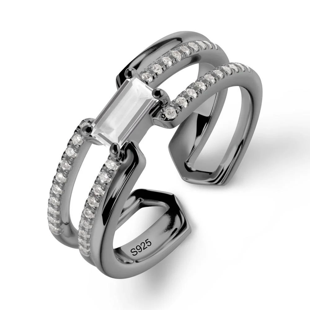 Double Half Eternity Band White Topaz Open Ring - Image 7