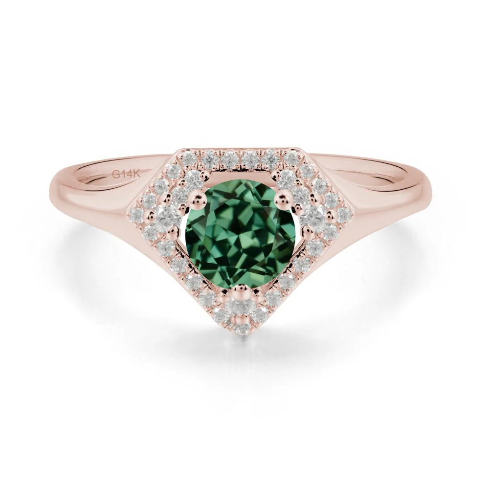 Double Halo Green Sapphire Ring - Image 2