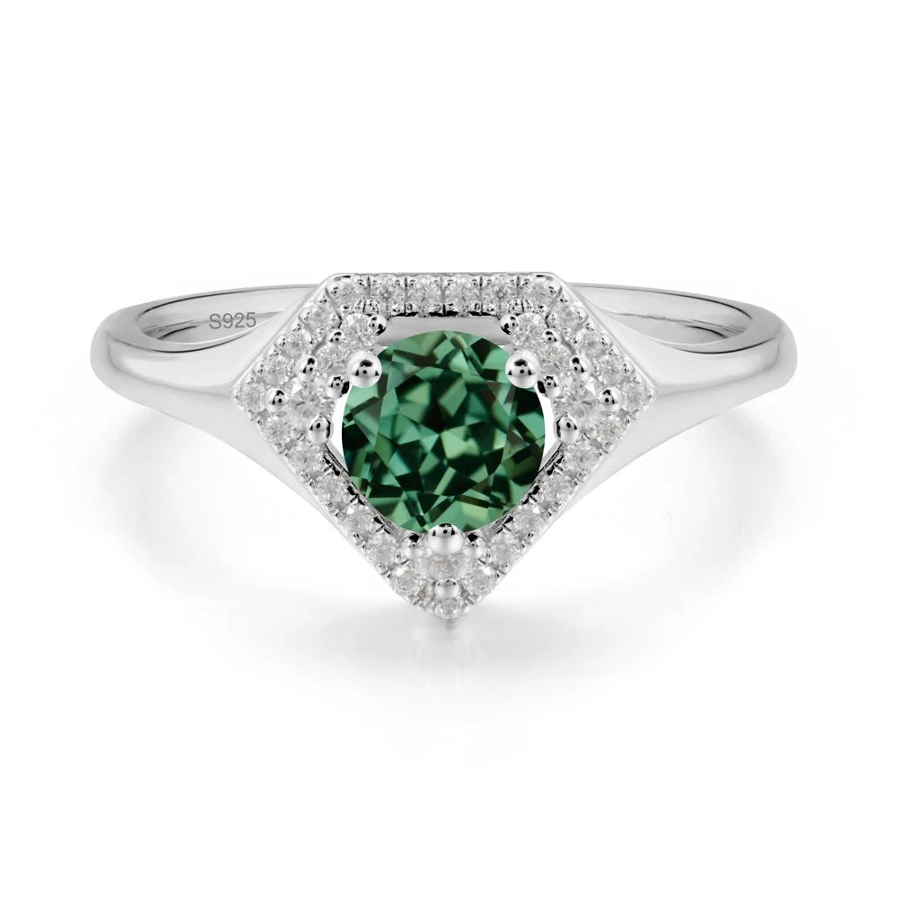 Double Halo Green Sapphire Ring - Image 9