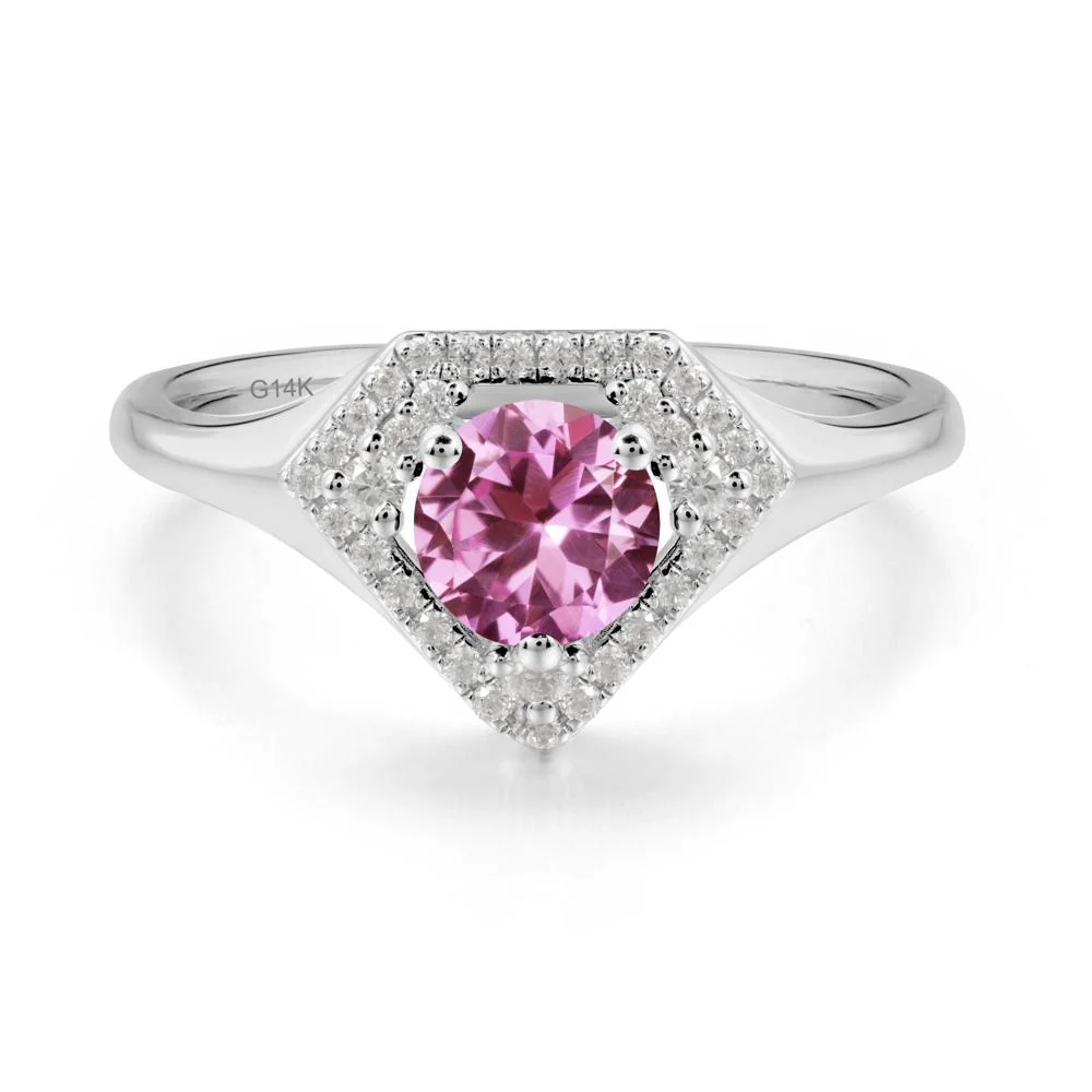 Double Halo Pink Sapphire Ring - Image 5