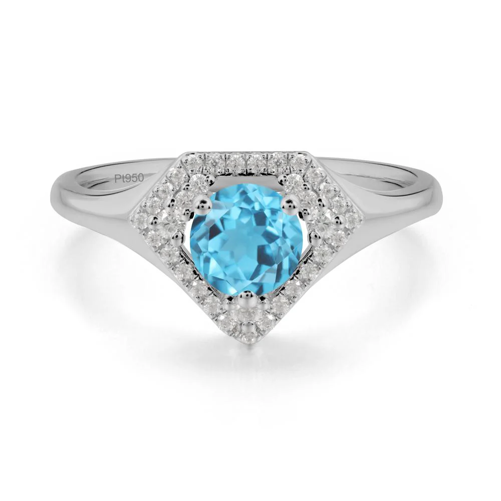 Double Halo Swiss Blue Topaz Ring