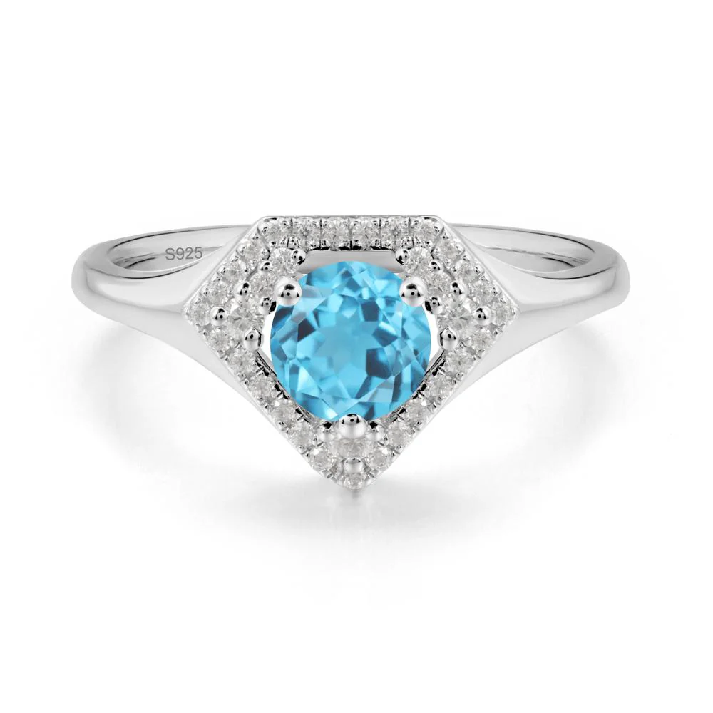 Double Halo Swiss Blue Topaz Ring - Image 3